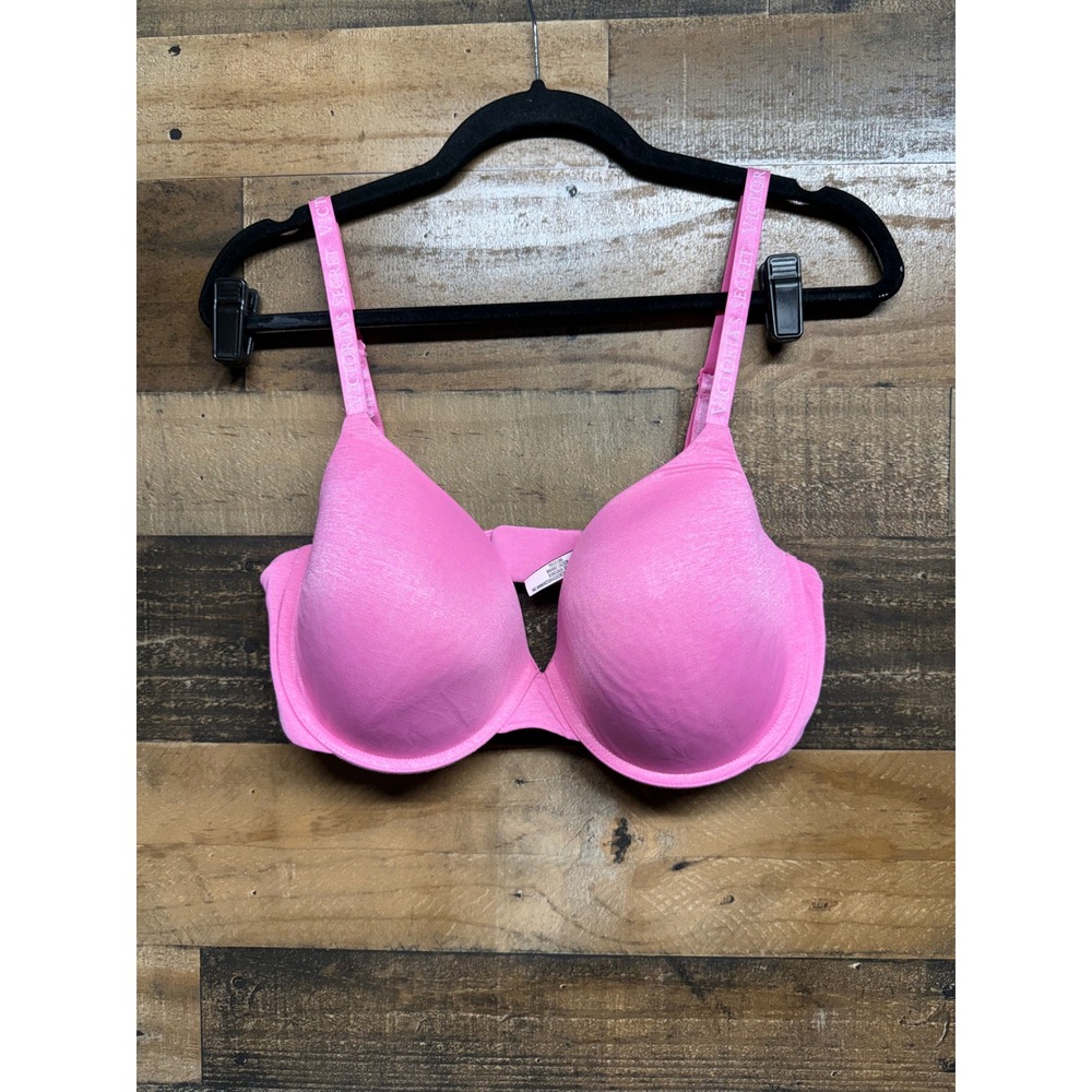 Victoria's Secret T-Shirt Lightly Lined Demi Bra Pink Logo Strap 38DD